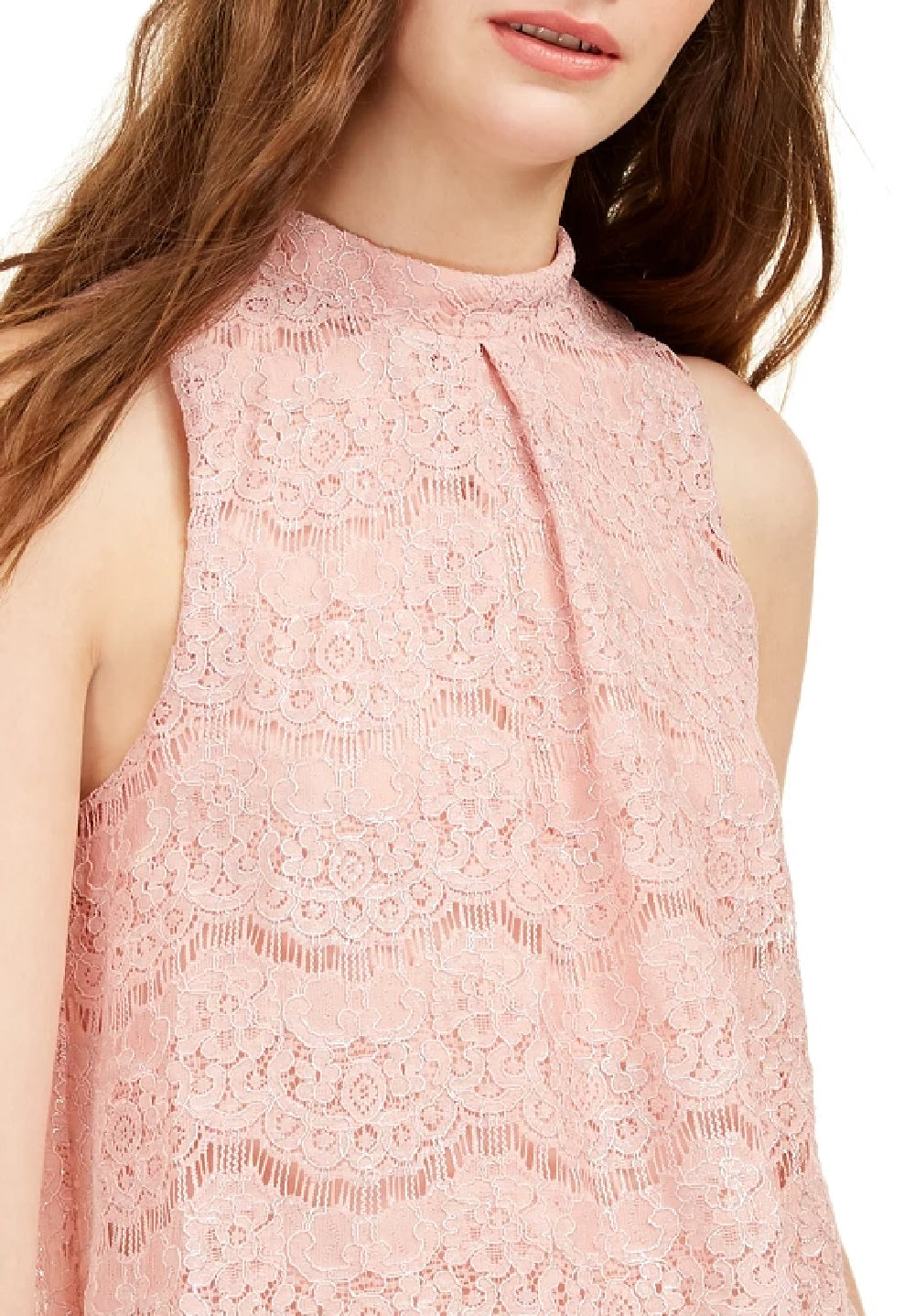 Love Fire Juniors' Metallic Lace Top Pink Size X-Large