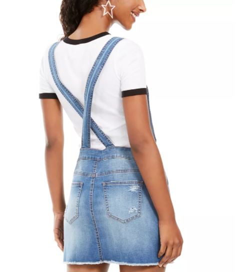 Vanilla Star Junior's Frayed Hem Overalls Dress Medium Blue Size 11