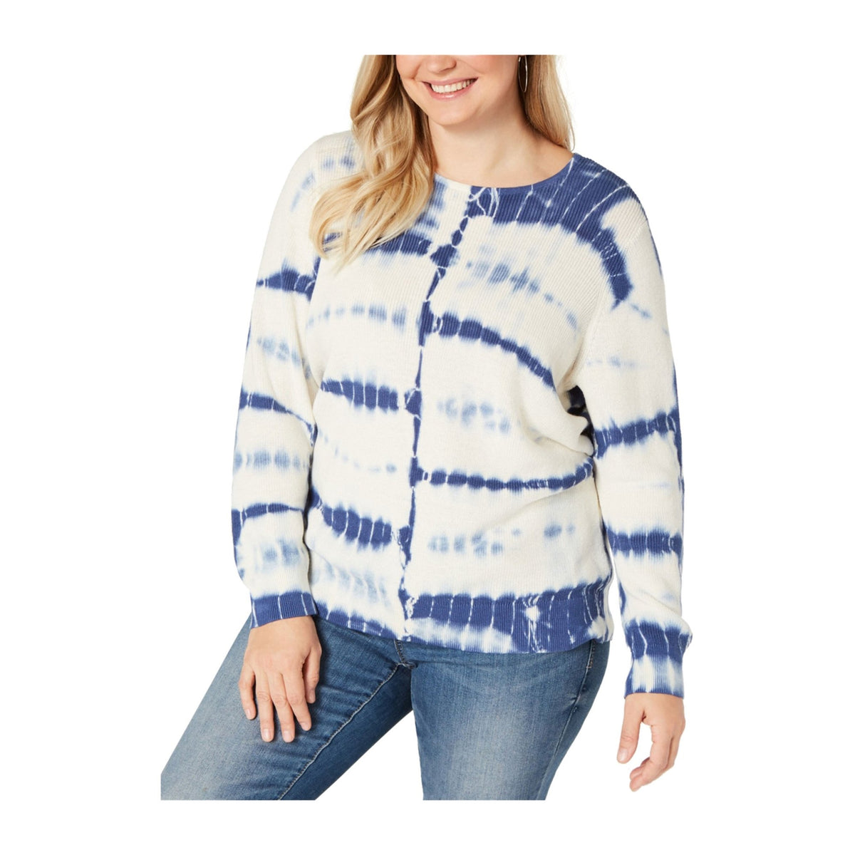 INC International Concepts Women's Cotton Tie-Dye Sweater Navy Size Small