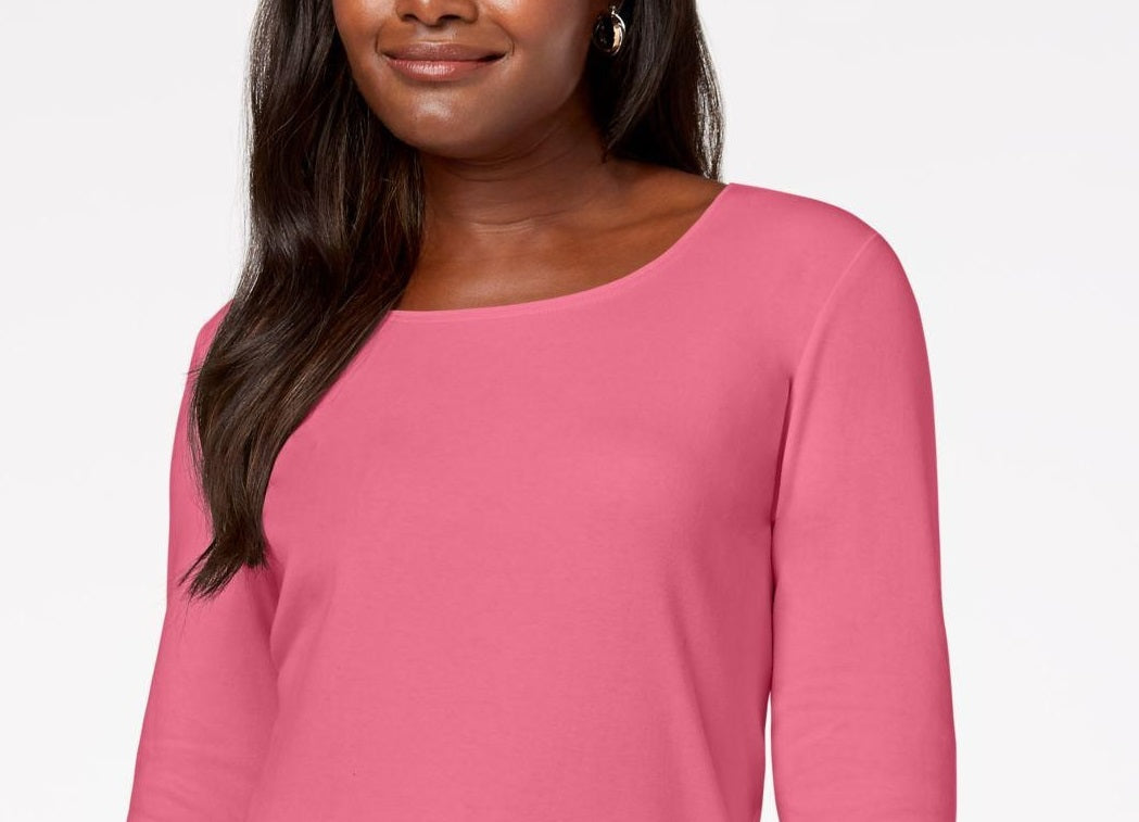 Karen Scott Women's Cotton Scoop-Neck Top Dark Pink Size Small