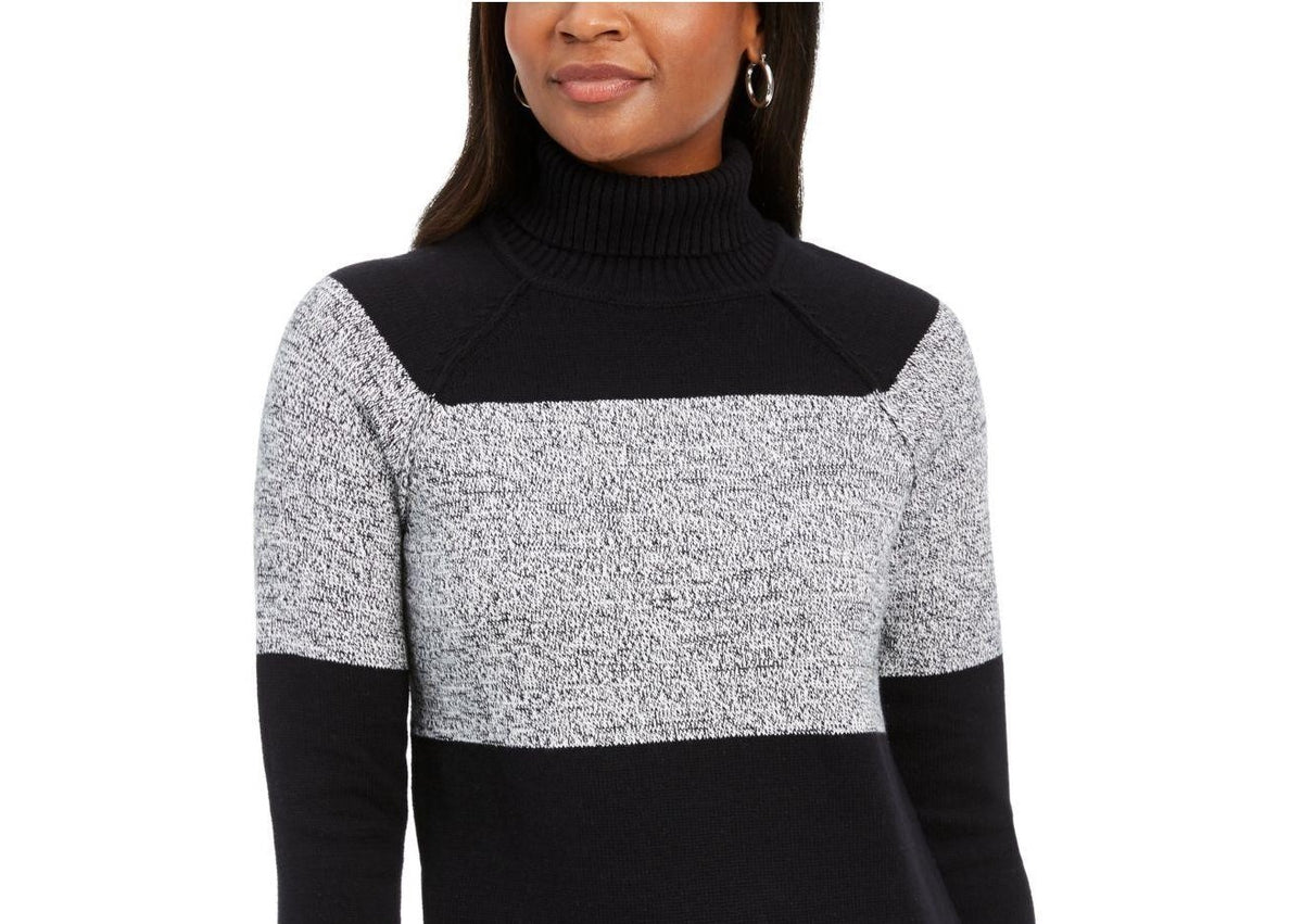 Karen Scott Women's Colorblocked Cotton Turtleneck Sweater Charcoal Size Extra Large