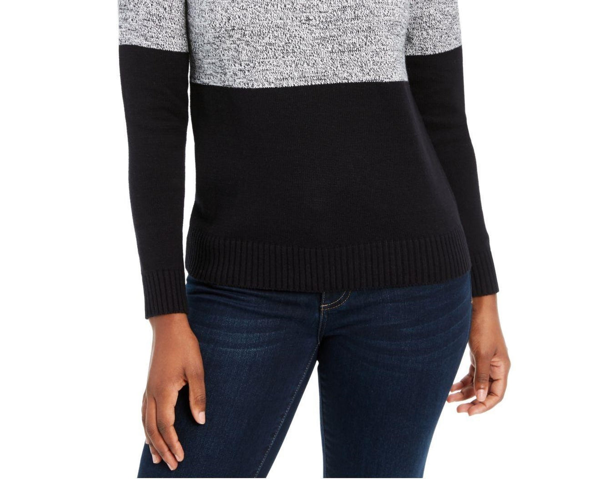 Karen Scott Women's Colorblocked Cotton Turtleneck Sweater Charcoal Size Extra Large
