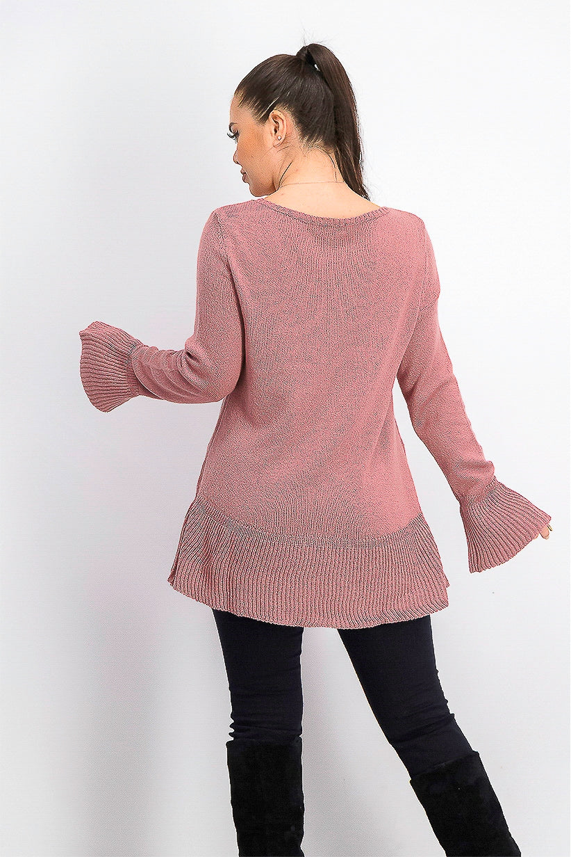 Style & Co Women's Ruffle Hem Knit Sweater Purple Size X-Large