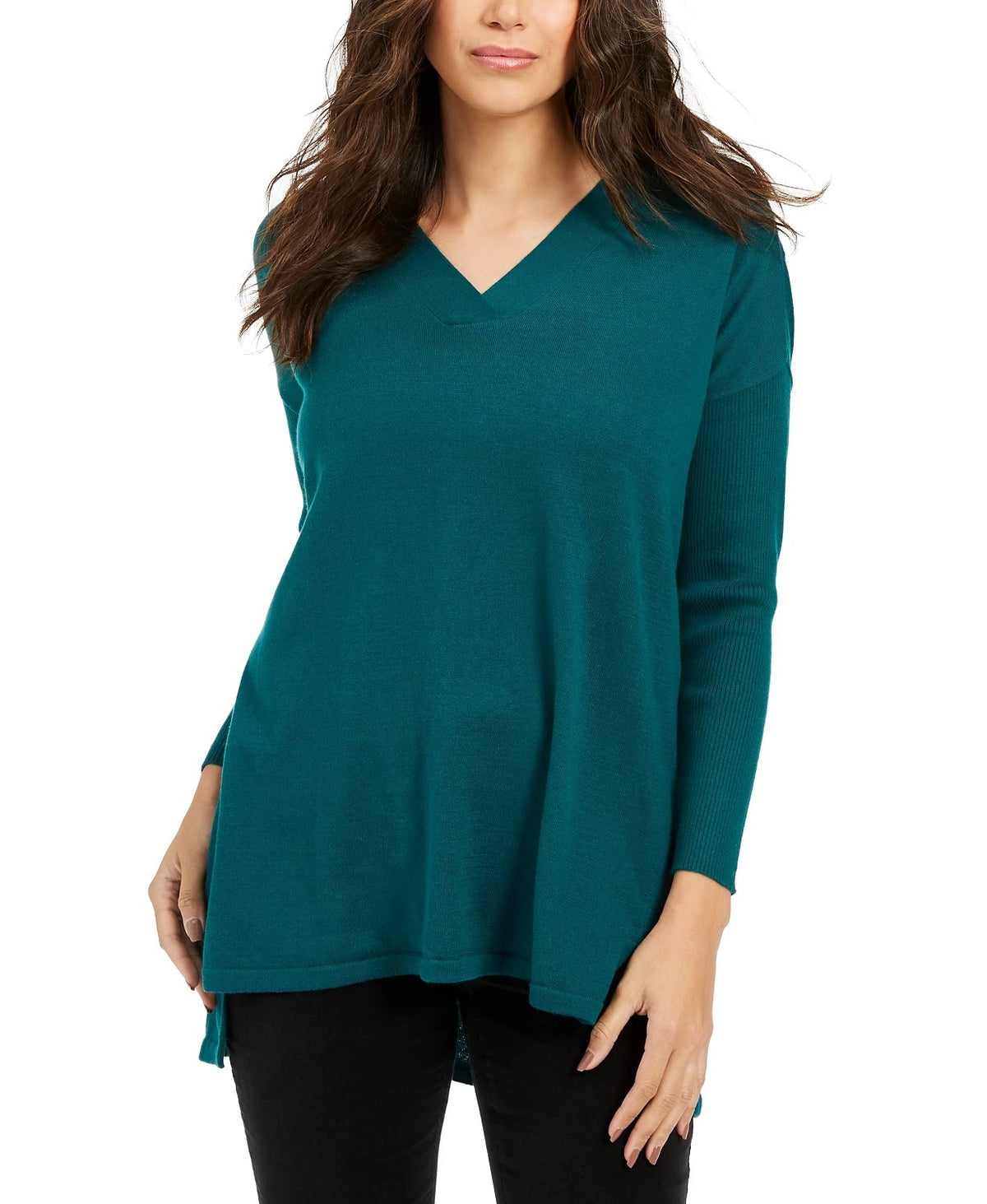 Style & Co Women's V Neck Tunic Sweater Green Size X-Small