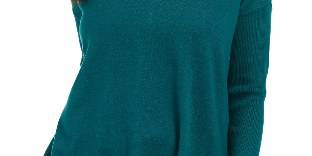 Style & Co Women's V Neck Tunic Sweater Green Size X-Small