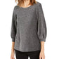 Alfani Women's Metallic-Knit Bishop-Sleeve Top Gray Size Small
