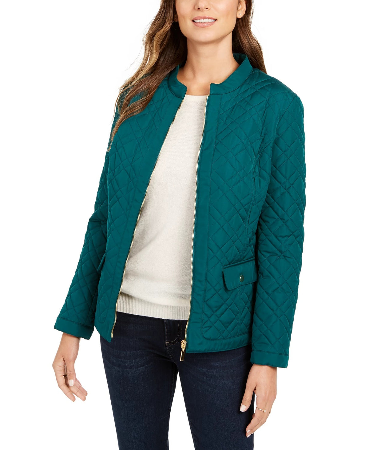 Charter Club Women's Quilted Mandarin-Collar Jacket Blue Size Small