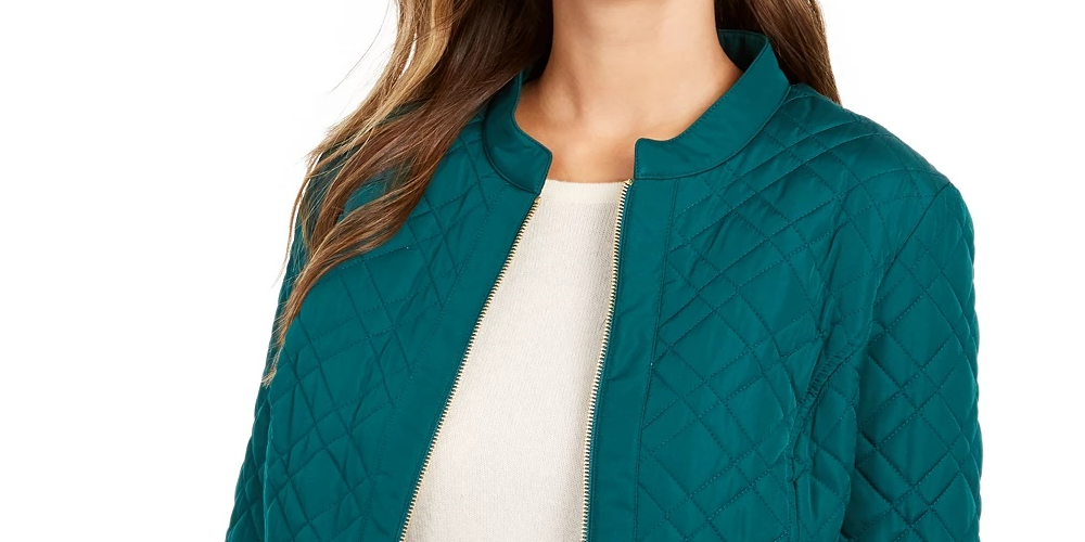 Charter Club Women's Quilted Mandarin-Collar Jacket Blue Size Small