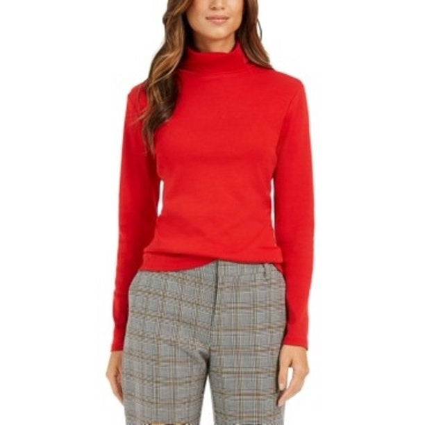 Charter Club Women's Pima Turtleneck Top Medium Red Size X-Large