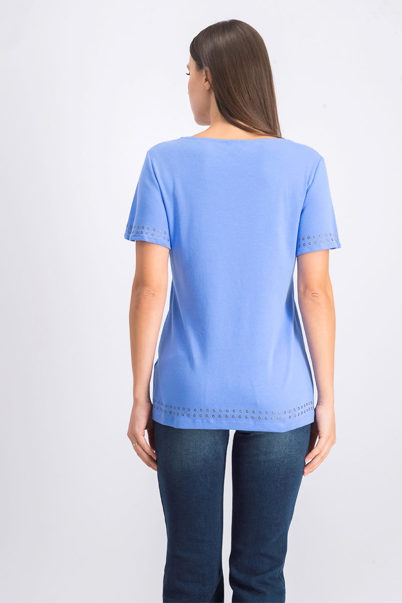 Karen Scott Women's Grommet-Trim Cotton Top Blue Size Small