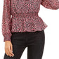 Bar III Women's Ditsy-Print Low-Back Ruffled Top Dark Red Size Large