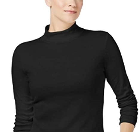 Charter Club Women's Cotton Mock-Neck Top Black Size Large