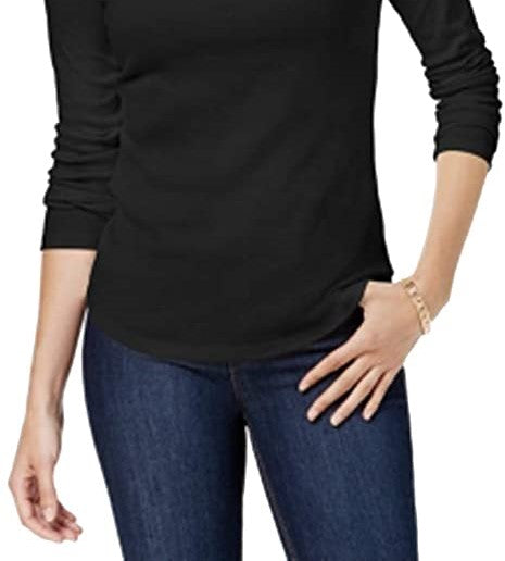 Charter Club Women's Cotton Mock-Neck Top Black Size Large