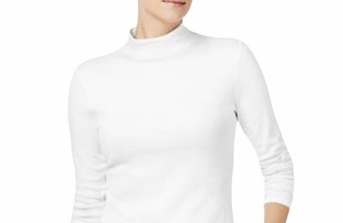 Charter Club Women's Cotton Mock-Neck Top White Size Extra Large