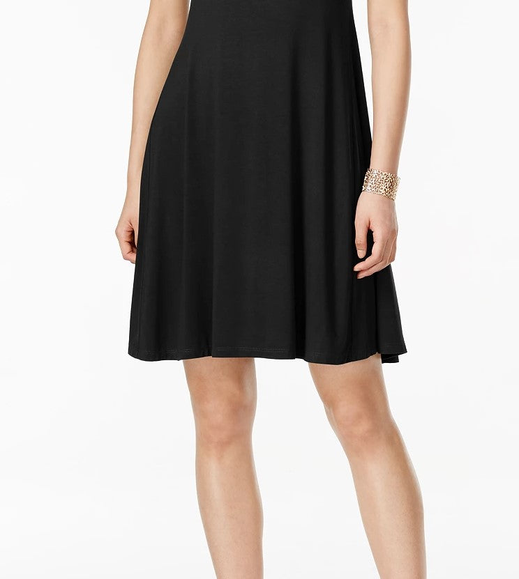 Style & Co Women's Short-Sleeve A-Line Dress Black Size Large