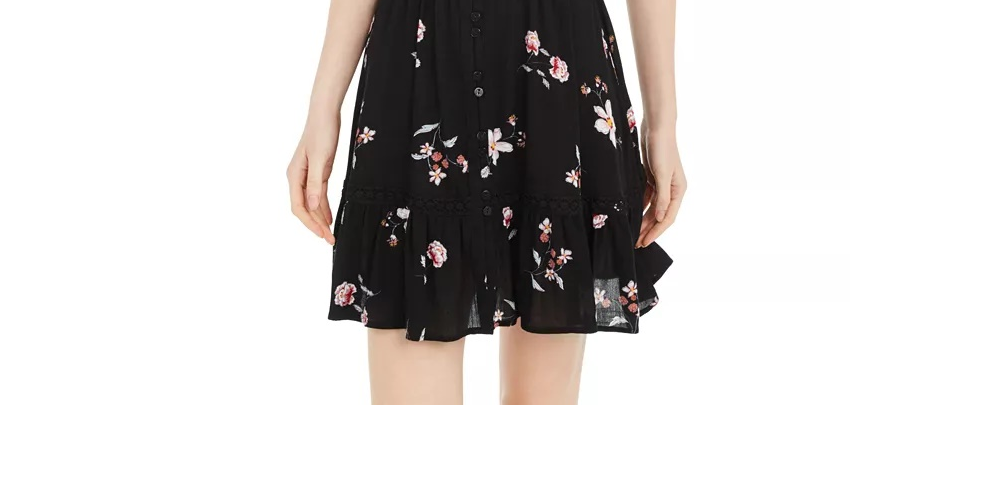American Rag Juniors'' Floral-Print Pintuck Dress Black Size Medium
