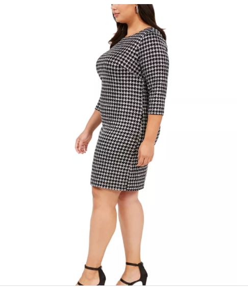 Jessica Howard Women's Plus Houndstooth Sparkle Shift Dress Silver Size 18W