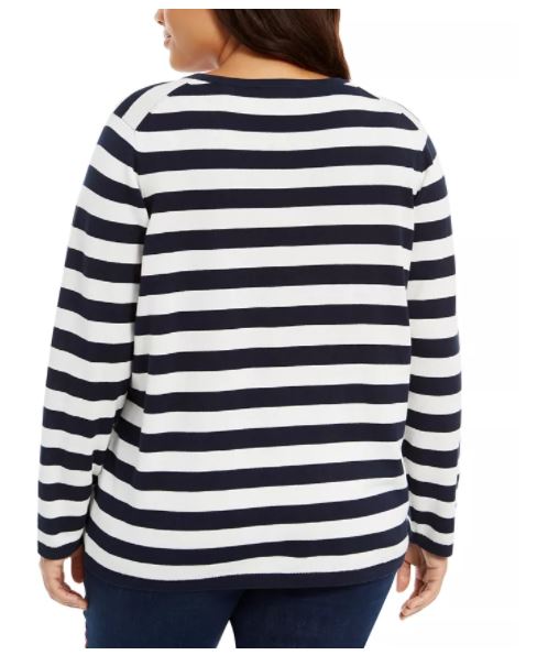 Tommy Hilfiger Women's Plus Ivy Striped Logo Sweater Blue Size 3X