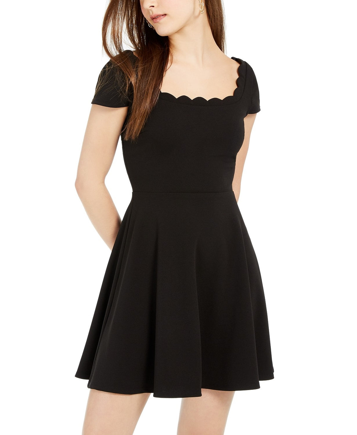 B. Darlin Juniors' Scalloped Skater Dress Black Size 11