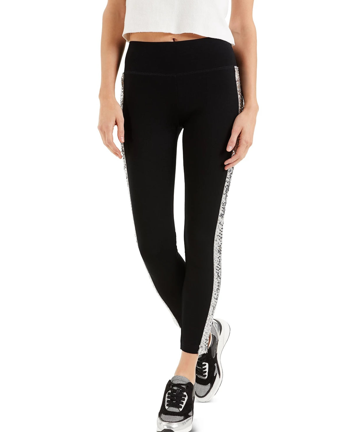 INC International Concepts Women's Petite Sequin-Trim Pull-On Ponte Pants Black Size 0 P