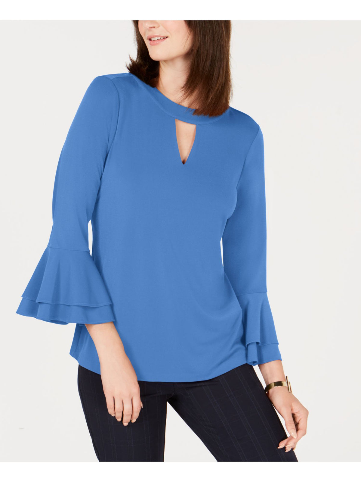 Charter Club Women's Bell-Sleeve Keyhole Top  Blue Size XX Large