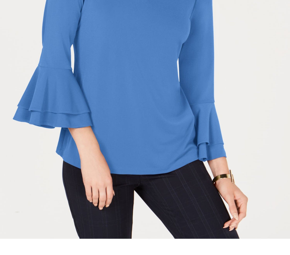 Charter Club Women's Bell-Sleeve Keyhole Top  Blue Size XX Large