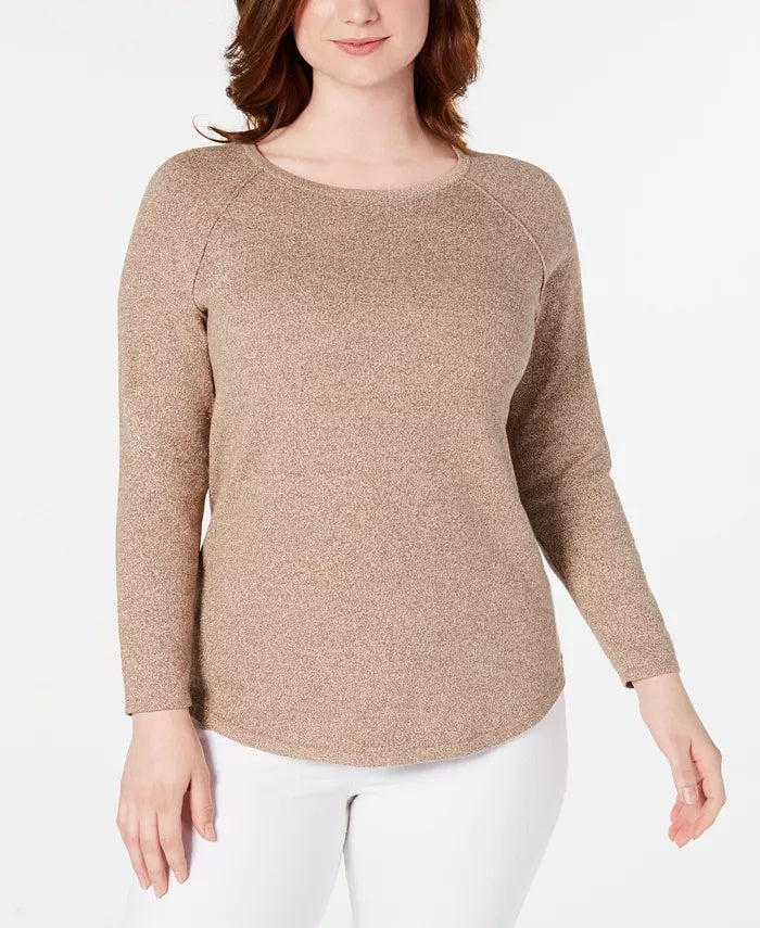 Karen Scott Women's Cotton Marled Curved-Hem Top Brown Size Extra Small