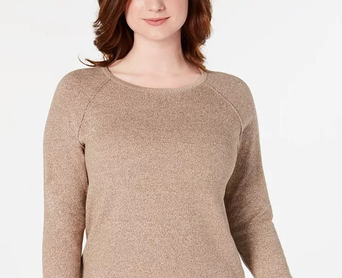 Karen Scott Women's Cotton Marled Curved-Hem Top Brown Size Extra Small