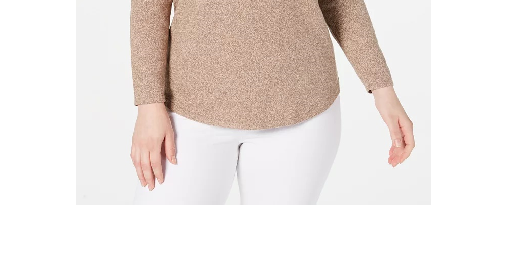 Karen Scott Women's Cotton Marled Curved-Hem Top Brown Size Extra Small