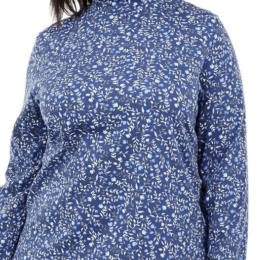 Karen Scott Women's Floral Print Mock Neck Top Navy Size 1X