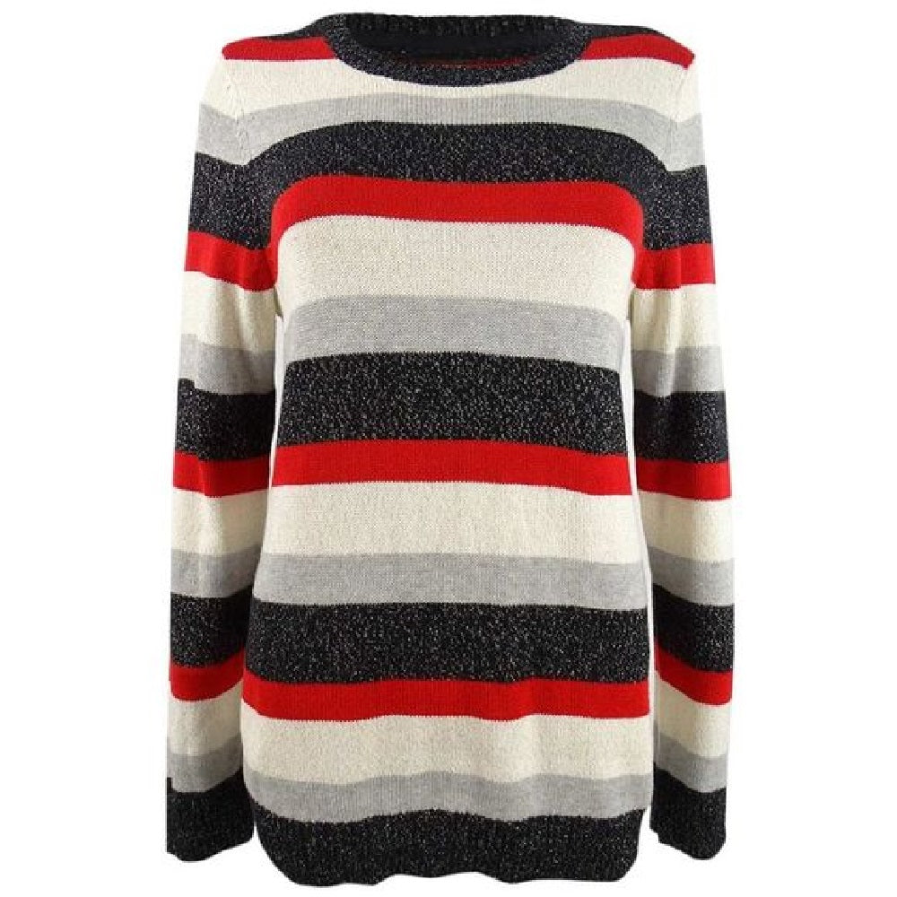 Charter Club Women's Striped Crewneck Sweater Black Combo Size Extra Large