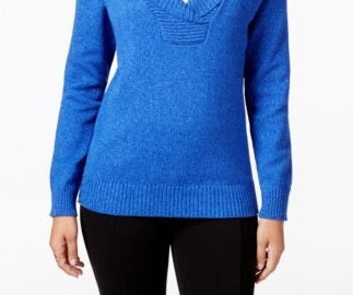 Karen Scott Women's Cotton Marled Shawl-Collar Sweater Blue Size Extra Large