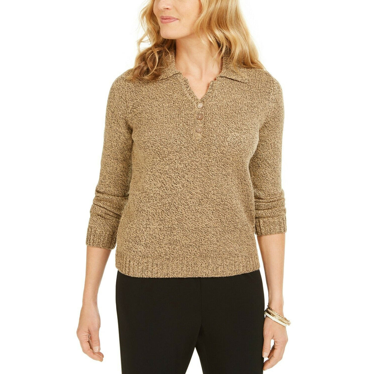 Karen Scott Women's Point Collar Sweater Chestnut Brown Size Petite M