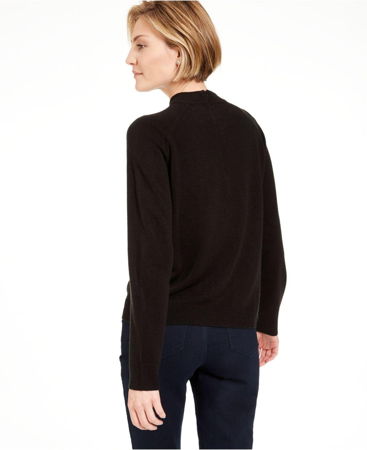 Karen Scott Women's Zip-Back Mock-Neck Sweater Black Size Extra Large