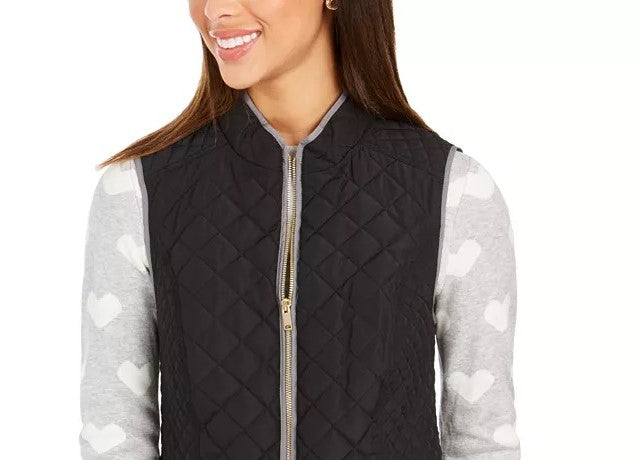 Charter Club Women's Quilted Stand-Collar Vest Black Size Extra Small