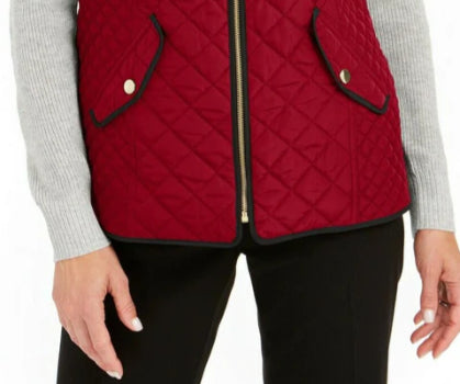 Charter Club Women's Zip Front Quilted Cotton Vest Red Size Petite Large