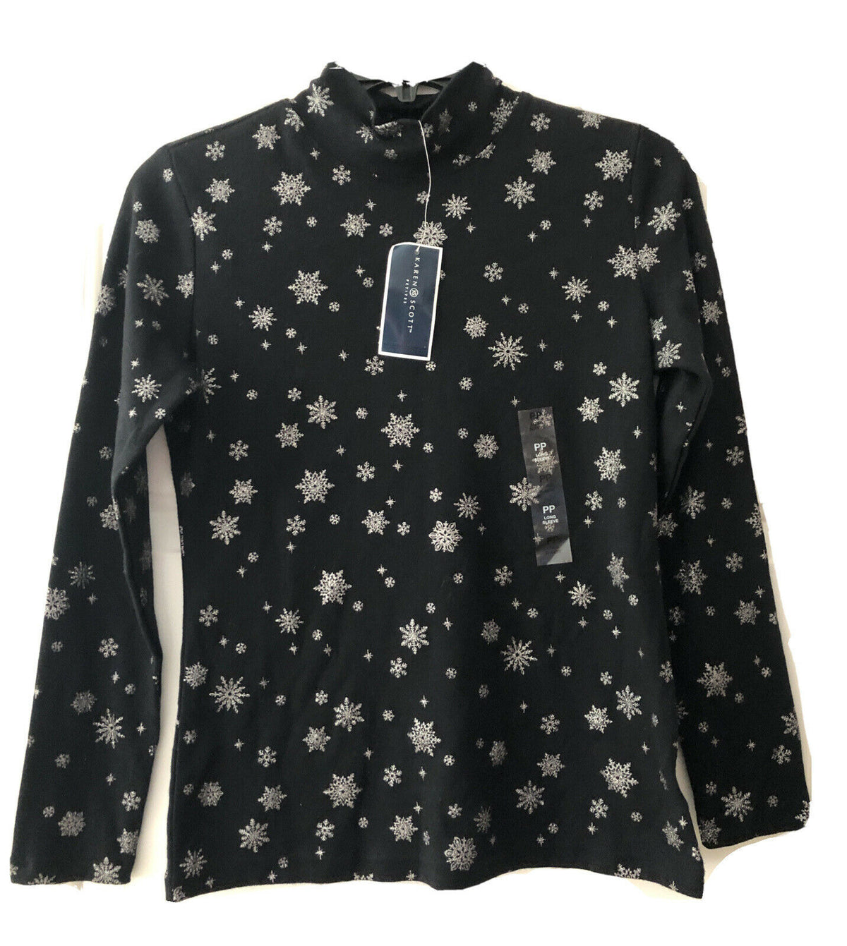 Karen Scott Women's Snowy Glory Mock Neck Top Black Size Petite Small