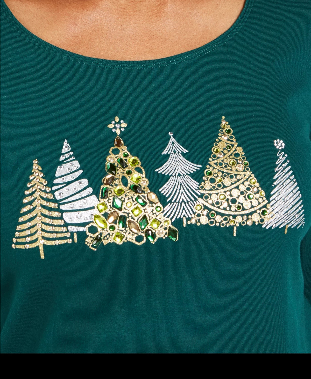 Karen Scott Women's Sparkle Holiday Graphic Shirt Green Size Small