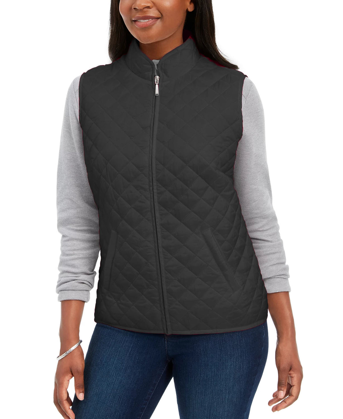 Karen Scott Women's Quilted Puffer Vest Black Size Petite Small