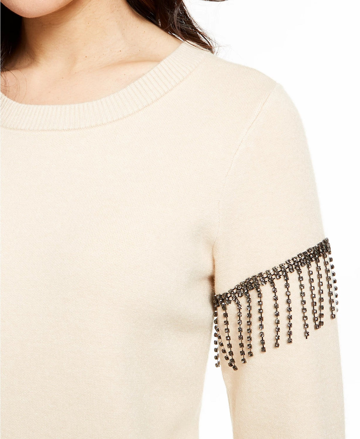 Alfani Women's Embellished Fringe Sweater Beige Size Medium