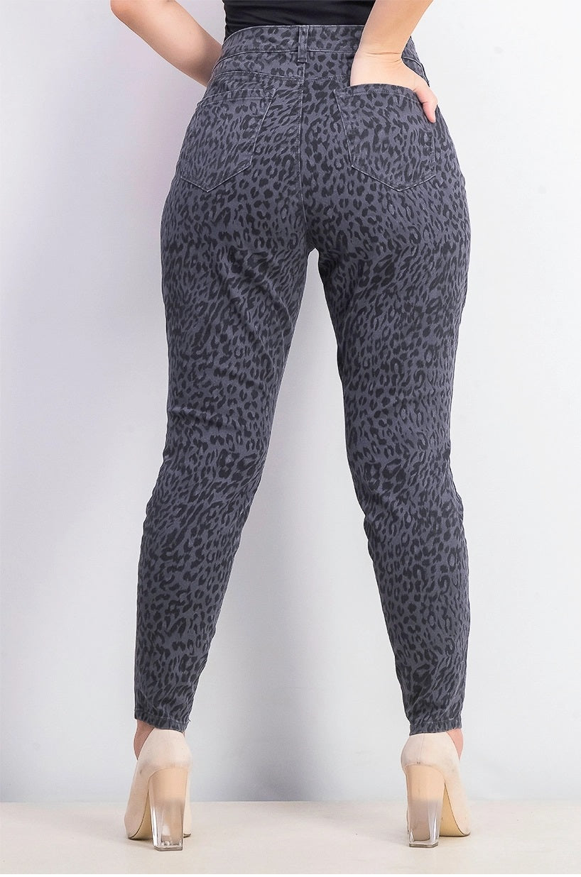 Style & Co Women's Curvy Fit Skinny Printed Jeans Grey Size 6