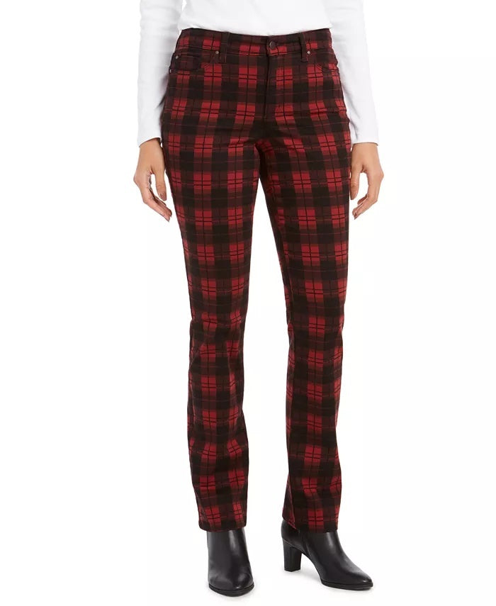 Charter Club Women's Plaid Tummy Control Jeans Black Size 6