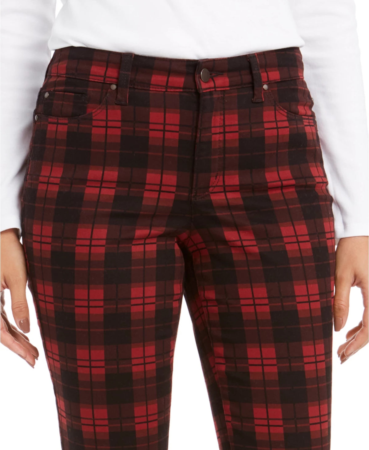 Charter Club Women's Plaid Tummy Control Jeans Black Size 6