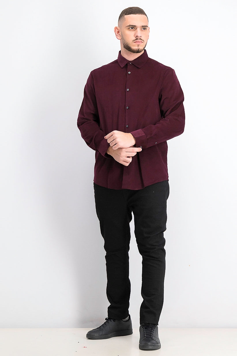 Alfani Men's Classic-Fit Corduroy Shirt Wine Size Medium