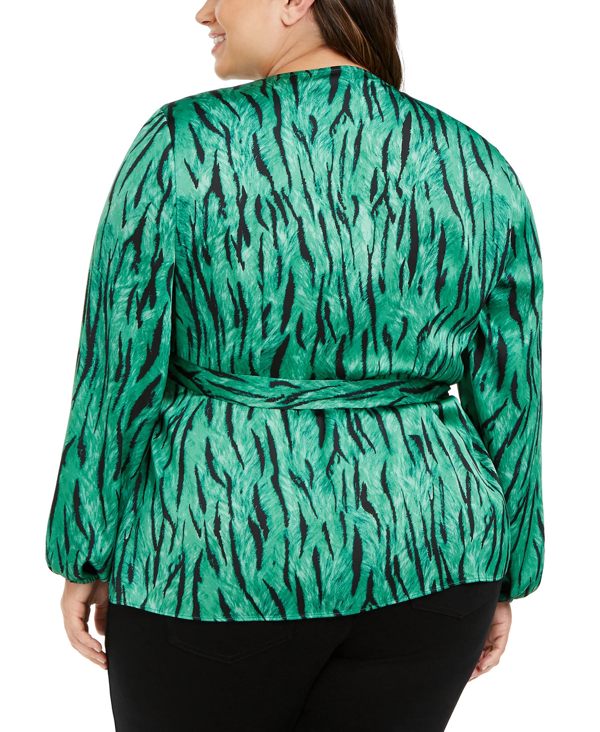 INC International Concepts Women's Plus Size Animal-Print Wrap Top Med Green Size 2X