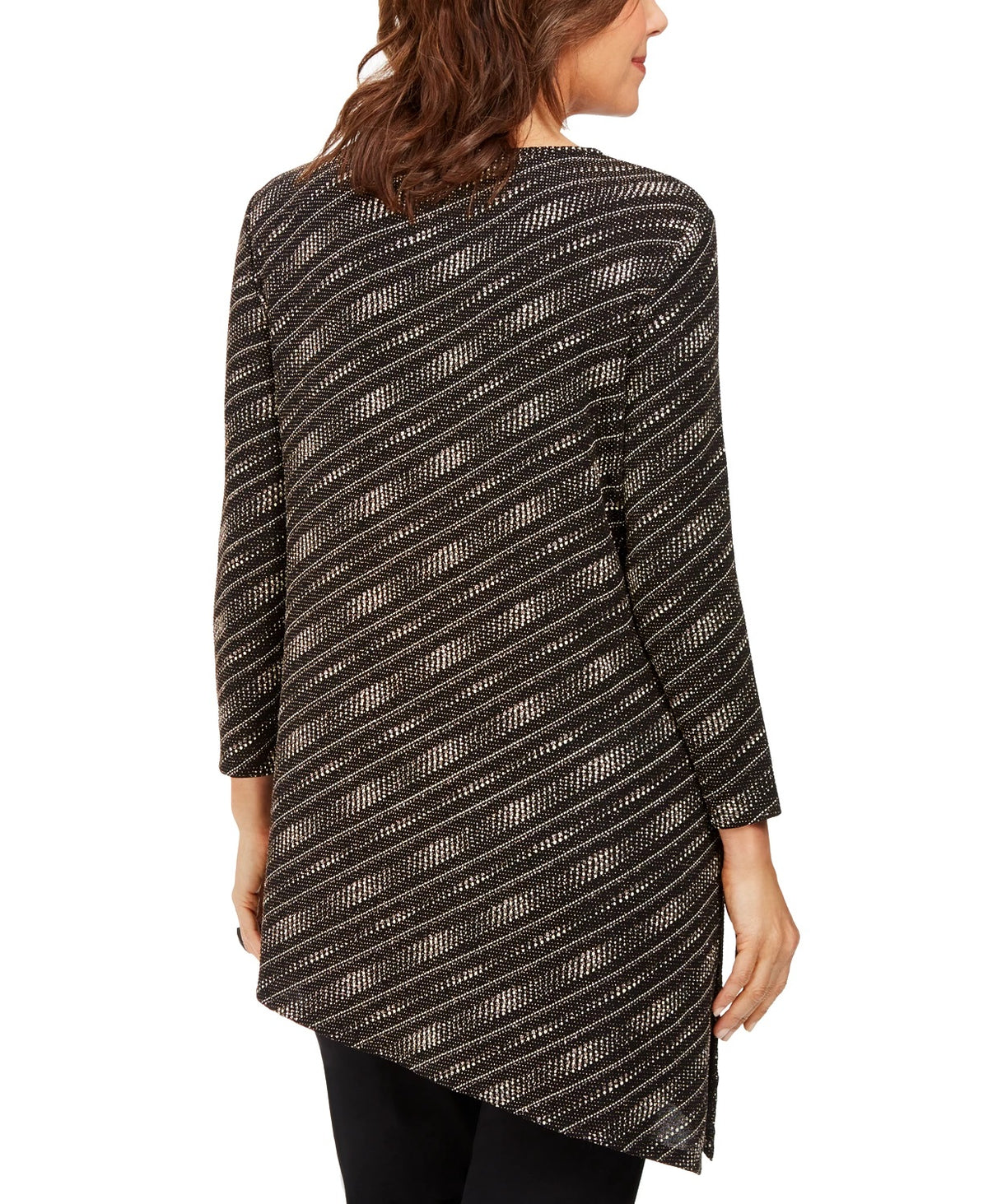 JM Collection Women's Metallic Asymmetrical Top Black Size Petite Medium