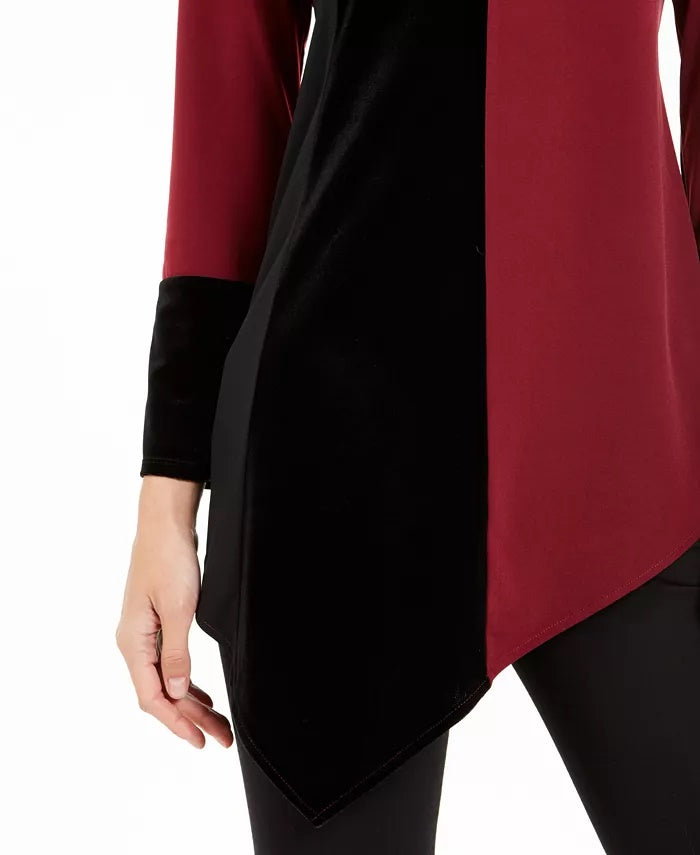Alfani Women's Petite Asymmetrical-Hem Colorblocked Top Wine Size Petite