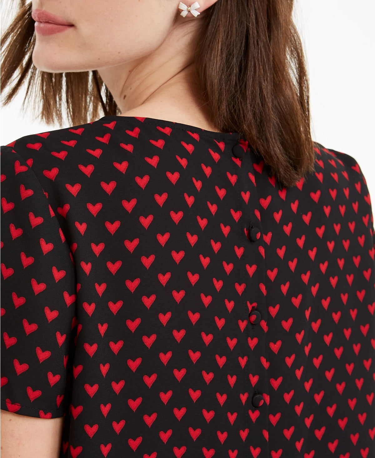 Maison Jules Women's Printed Button Up Back Top Black Size Medium