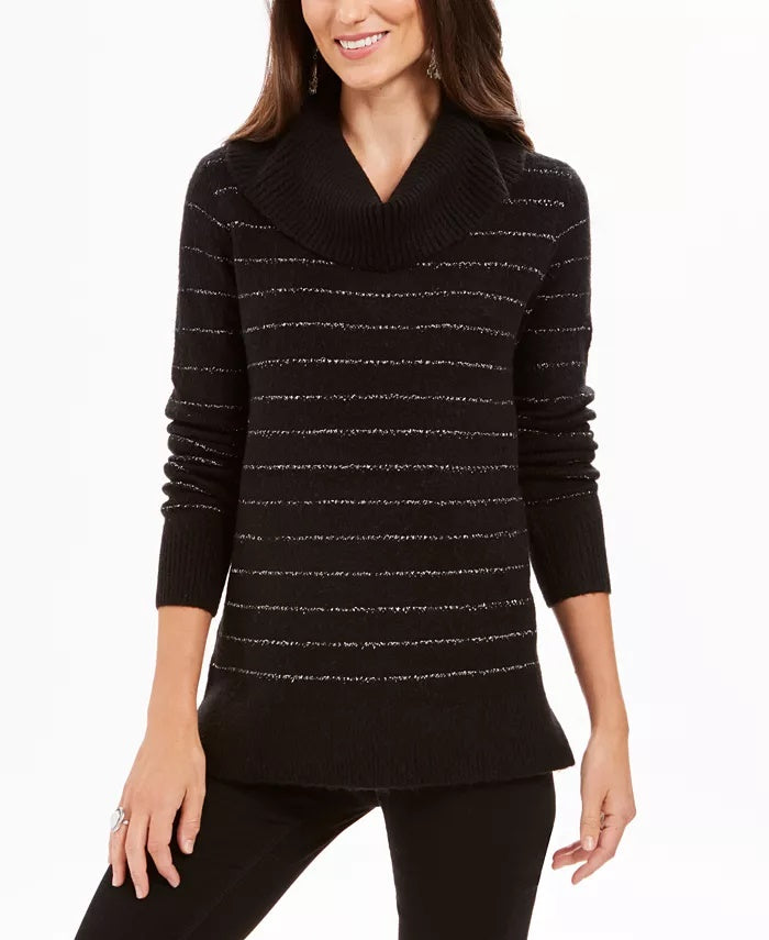 Style & Co Women's Lurex Cowl Neck Sweater Black Size X-Small