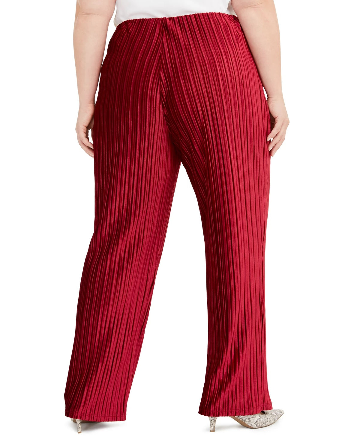 Alfani Women's Plus Pull On Velvet Wide Leg Pants Wine Size 3X